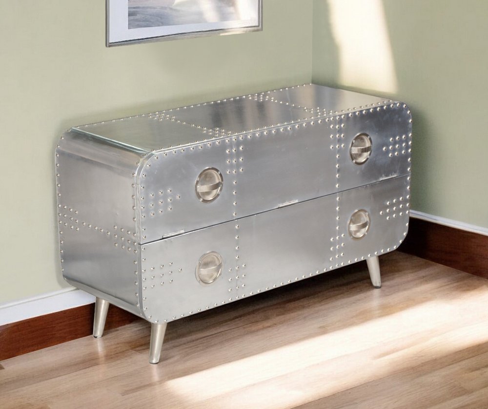 44" Silver Aluminum Enclosed Storage TV Stand