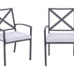 Set of Two Dark Gray Aluminum Outdoor Stacking Dining Chairs with Light Gray Cushion