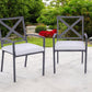 Set of Two Dark Gray Aluminum Outdoor Stacking Dining Chairs with Light Gray Cushion