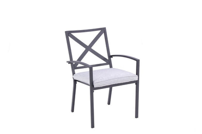 Set of Two Dark Gray Aluminum Outdoor Stacking Dining Chairs with Light Gray Cushion
