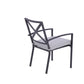 Set of Two Dark Gray Aluminum Outdoor Stacking Dining Chairs with Light Gray Cushion