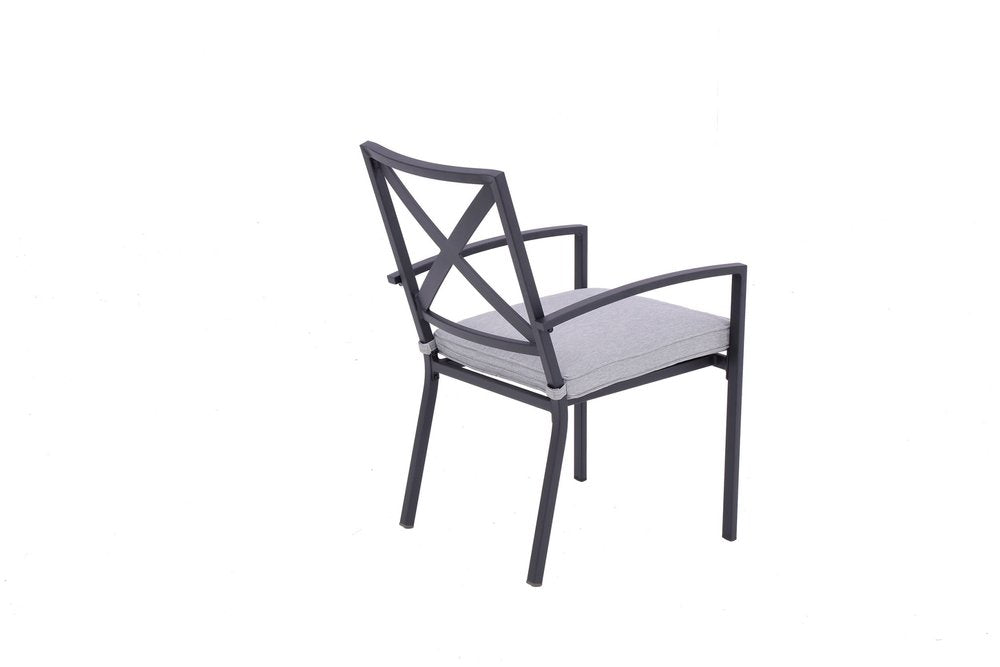 Set of Two Dark Gray Aluminum Outdoor Stacking Dining Chairs with Light Gray Cushion
