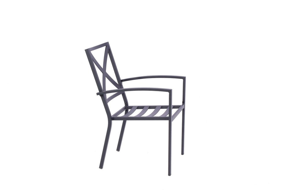 Set of Two Dark Gray Aluminum Outdoor Stacking Dining Chairs with Light Gray Cushion