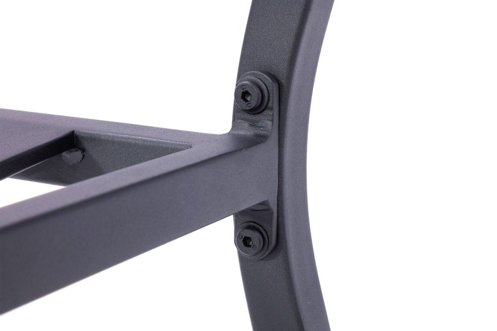 Set of Two Dark Gray Aluminum Outdoor Stacking Dining Chairs with Light Gray Cushion