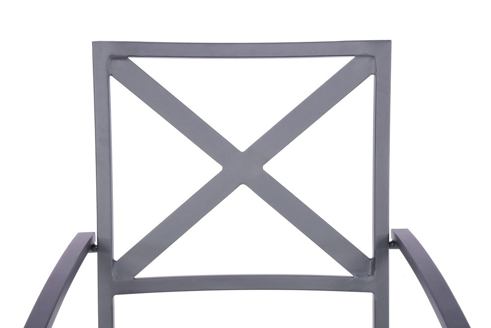 Set of Two Dark Gray Aluminum Outdoor Stacking Dining Chairs with Light Gray Cushion