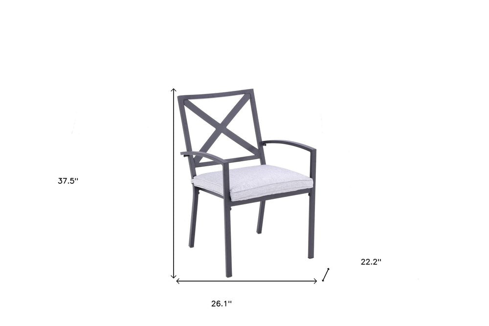 Set of Two Dark Gray Aluminum Outdoor Stacking Dining Chairs with Light Gray Cushion