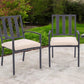Set of Two Dark Gray Aluminum Outdoor Stacking Dining Chairs with Beige Cushion