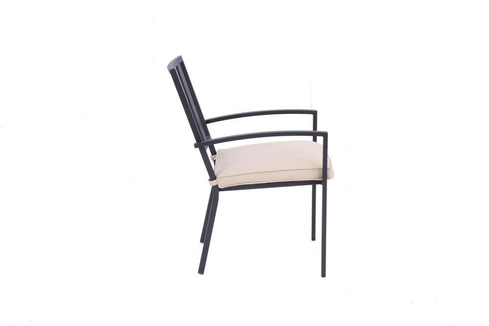 Set of Two Dark Gray Aluminum Outdoor Stacking Dining Chairs with Beige Cushion