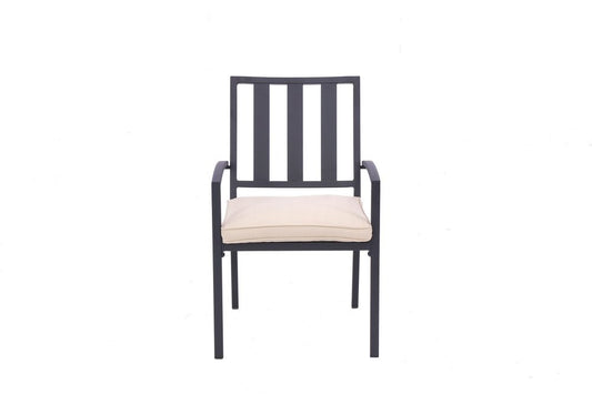 Set of Two Dark Gray Aluminum Outdoor Stacking Dining Chairs with Beige Cushion