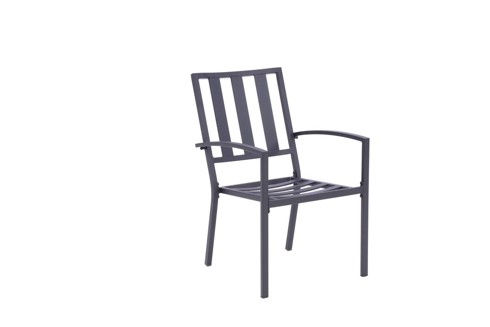 Set of Two Dark Gray Aluminum Outdoor Stacking Dining Chairs with Beige Cushion