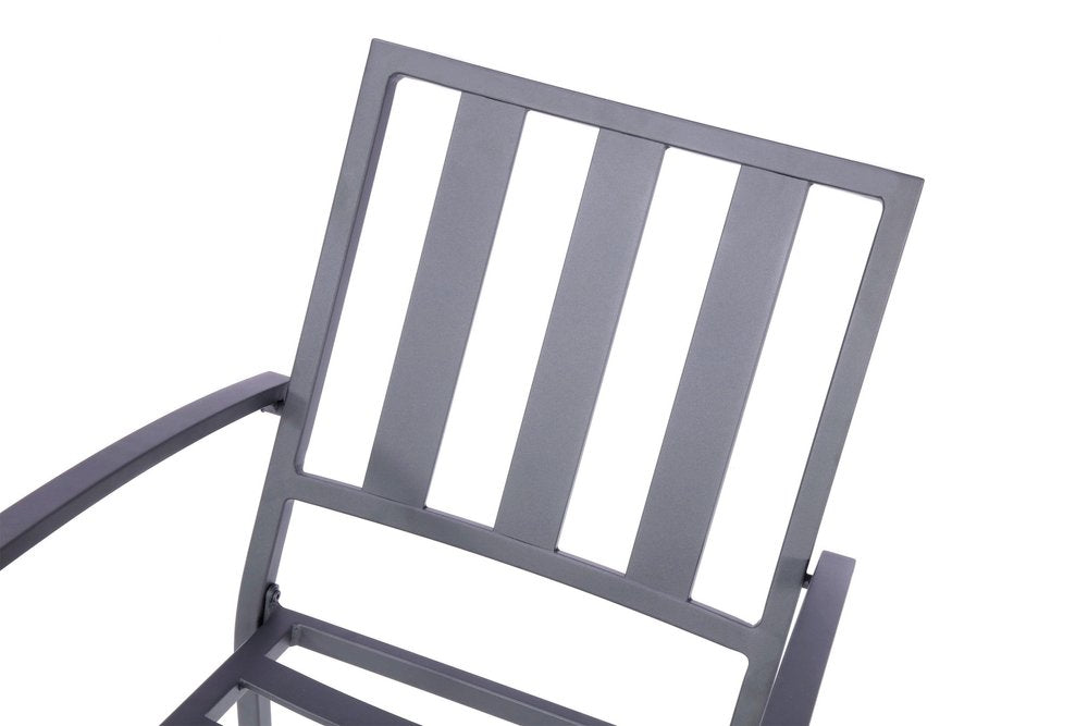 Set of Two Dark Gray Aluminum Outdoor Stacking Dining Chairs with Beige Cushion