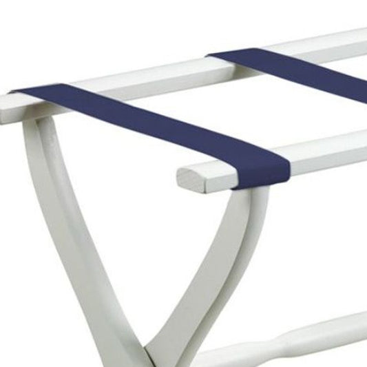 White Folding Luggage Rack With Black Straps
