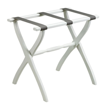 White Folding Luggage Rack With Gray Straps