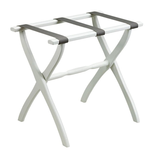 White Folding Luggage Rack With Gray Straps