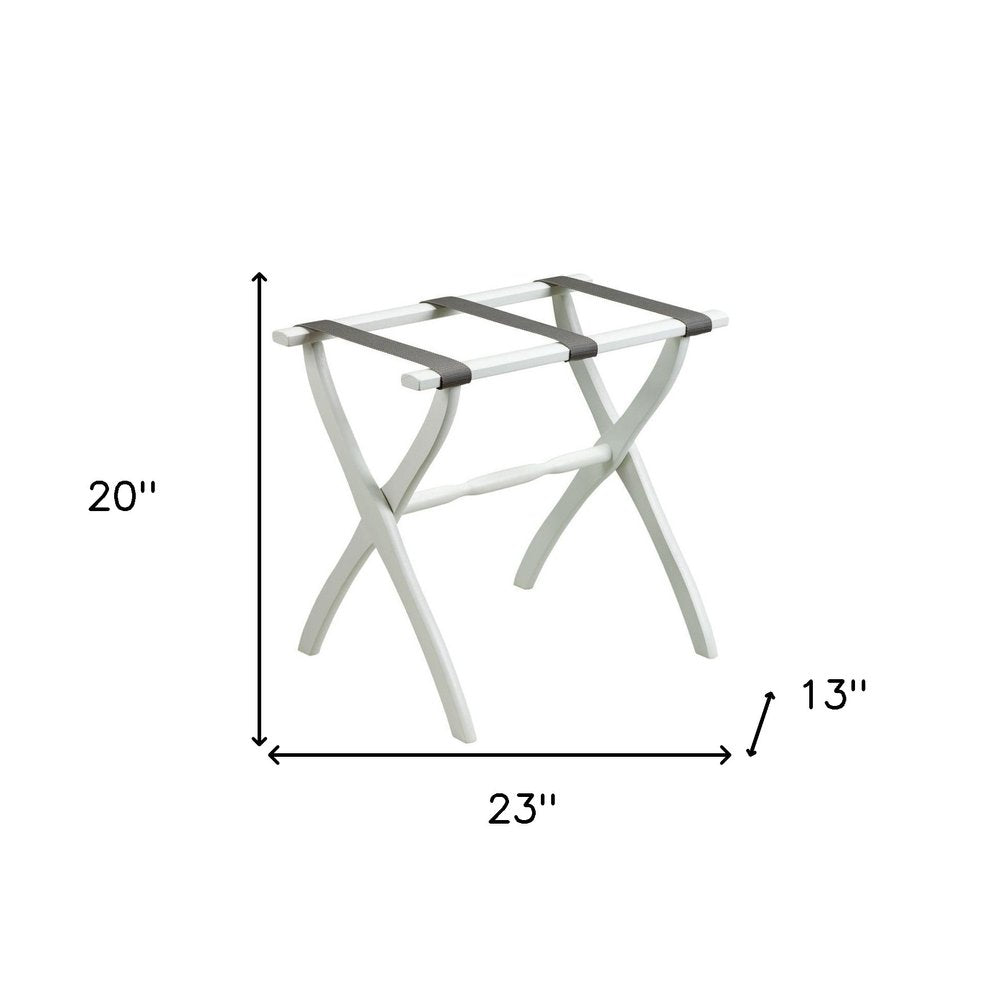 White Folding Luggage Rack With Gray Straps