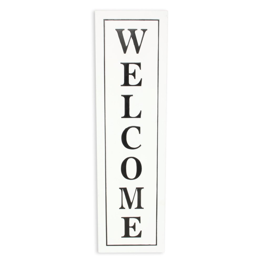 39" X 11" White and Black Welcome Metal Wall Decor