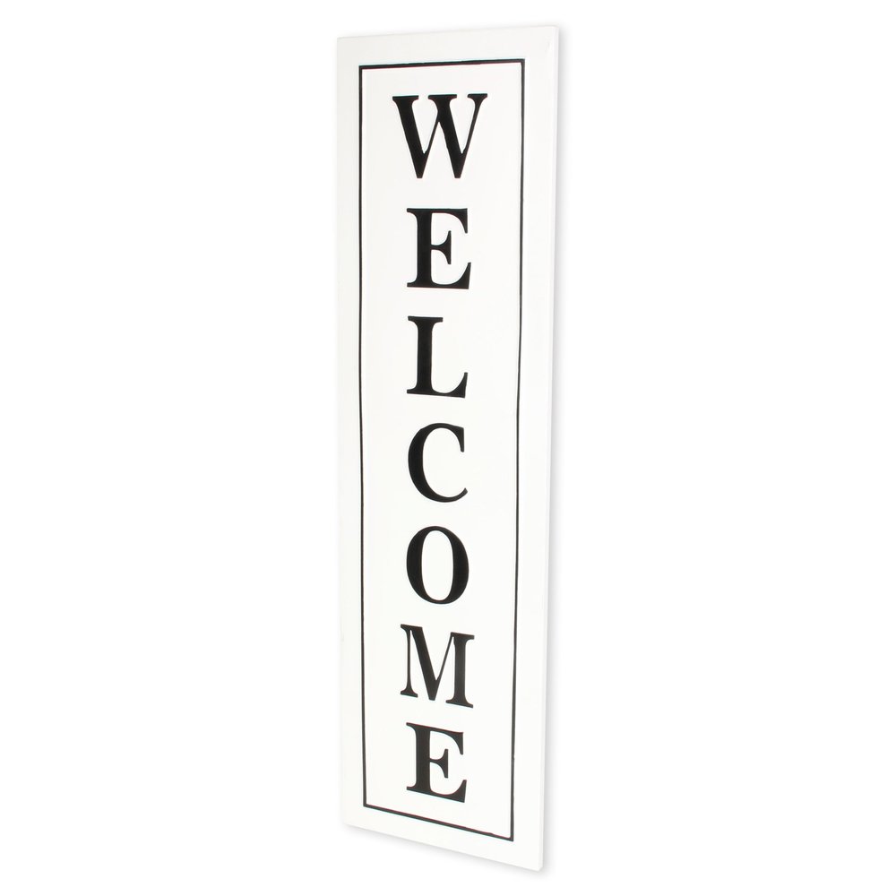 39" X 11" White and Black Welcome Metal Wall Decor