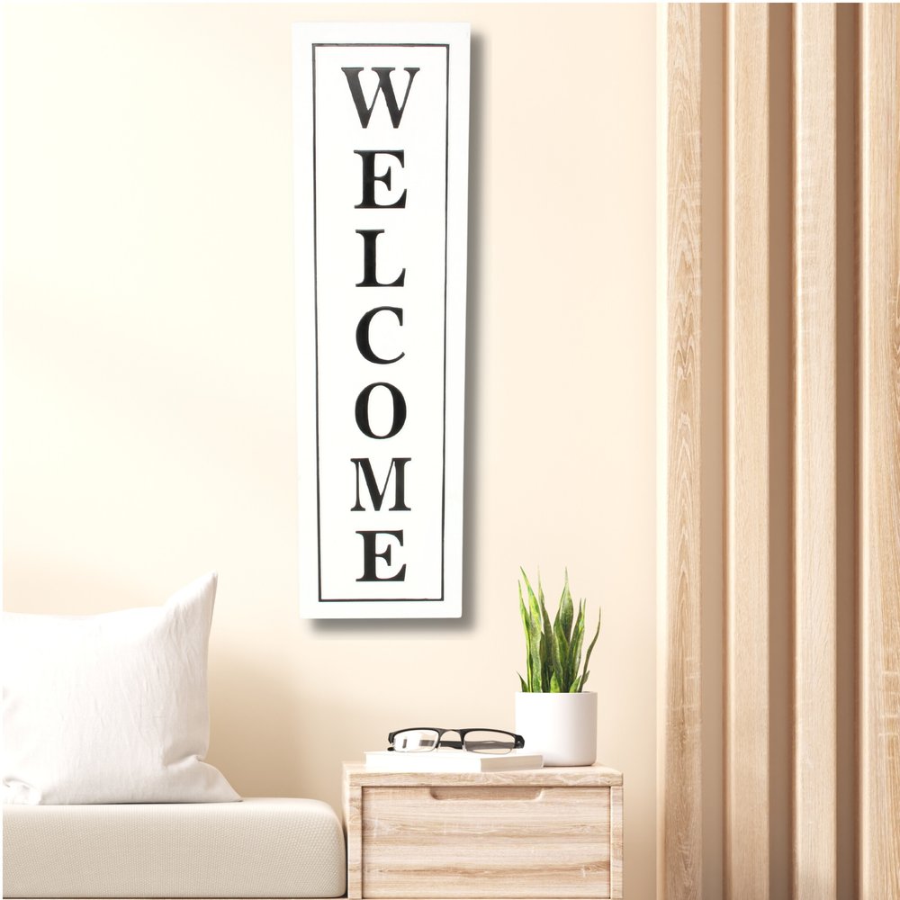 39" X 11" White and Black Welcome Metal Wall Decor