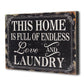 16" X 24" Black and White Endless Love And Laundry Wood Wall Decor