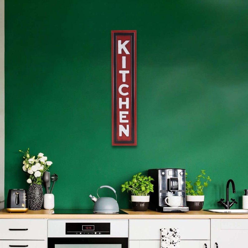 37" X 8" Red and White Kitchen Metal Wall Decor