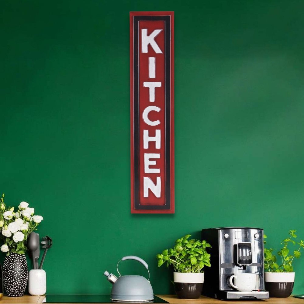 37" X 8" Red and White Kitchen Metal Wall Decor