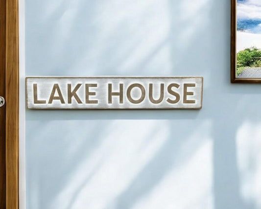 5" X 24" Gray and Brown Lake House Metal Wall Decor