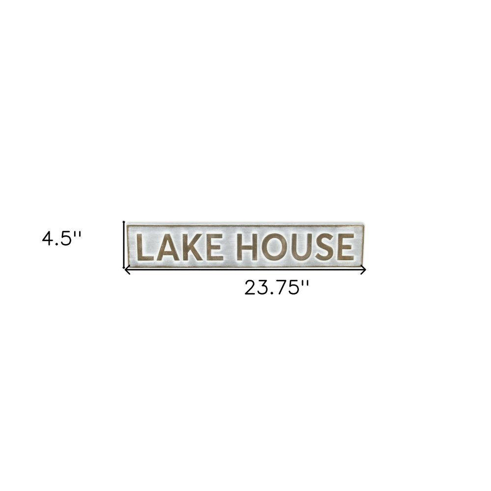 5" X 24" Gray and Brown Lake House Metal Wall Decor