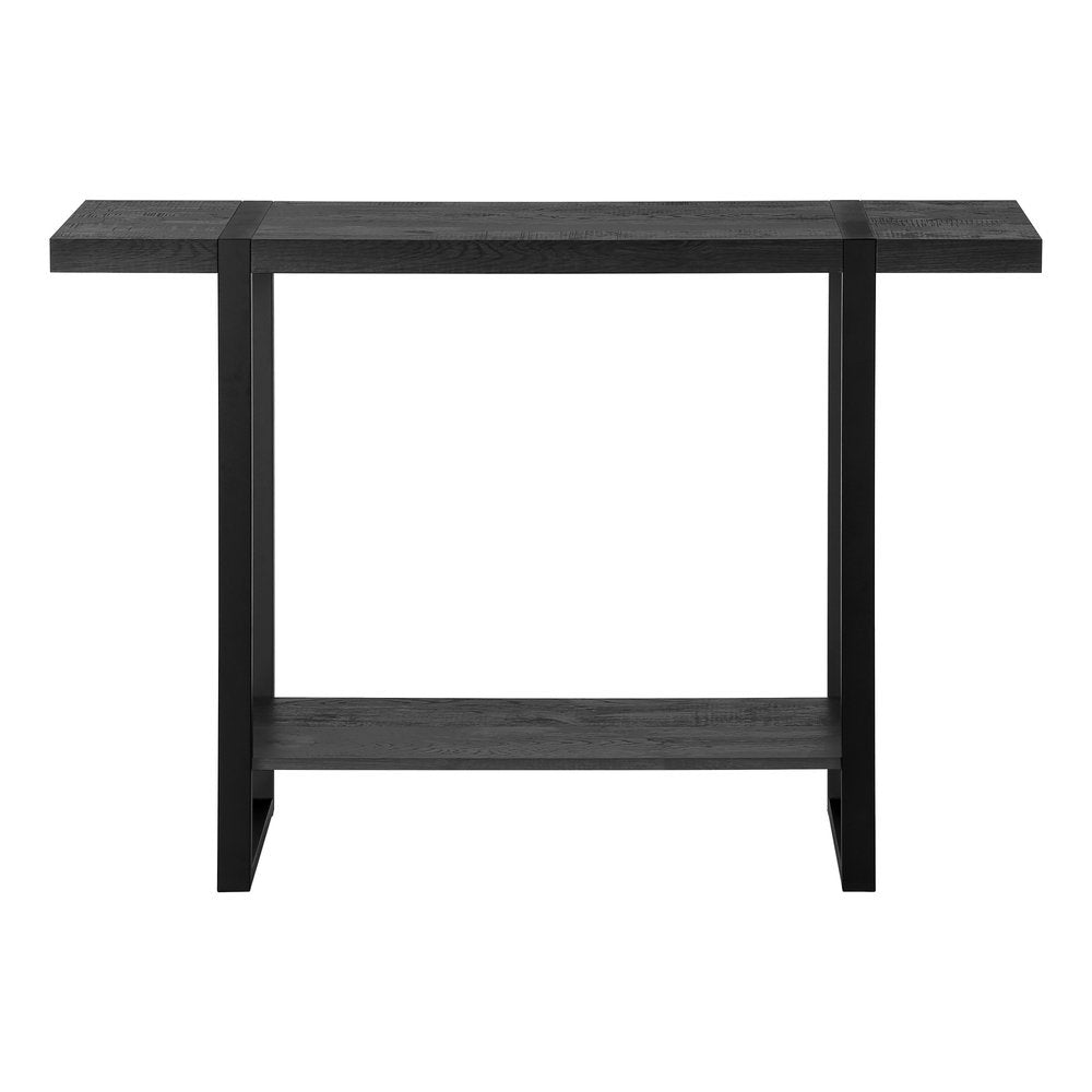 47" Black Wood and Metal Distressed Sled Console Table With Shelf