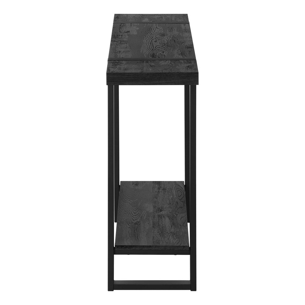 47" Black Wood and Metal Distressed Sled Console Table With Shelf