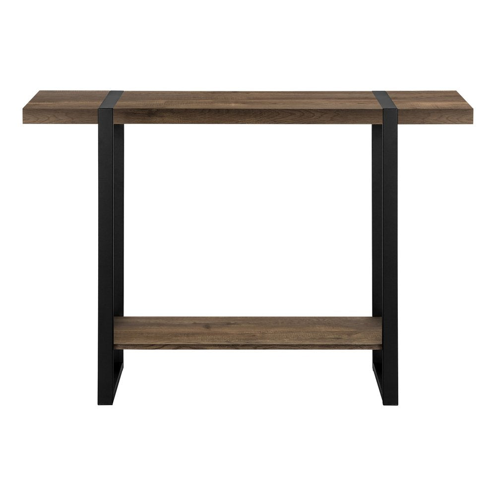 47" Brown and Black Wood and Metal Distressed Sled Console Table With Shelf