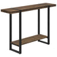 47" Brown and Black Wood and Metal Distressed Sled Console Table With Shelf