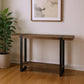 47" Brown and Black Wood and Metal Distressed Sled Console Table With Shelf