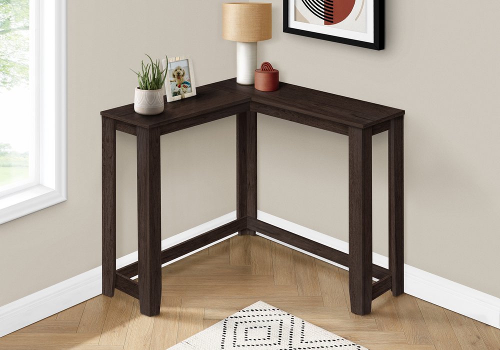 36" Espresso Solid Wood Distressed Corner Console Table