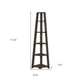 71" Oak Particle Board and Wood Five Tier Corner Bookcase