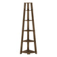 71" Dark Brown Wood Five Tier Corner Bookcase