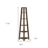 71" Dark Brown Wood Five Tier Corner Bookcase