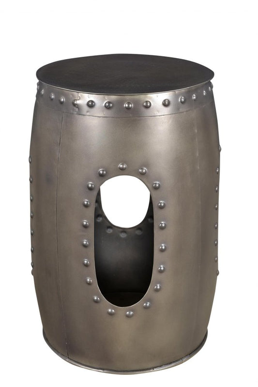 Set of Two Nickel Iron Round Drum End Tables