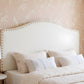 White Faux Leather Upholstered Arched Queen Headboard With Nail Head Trim