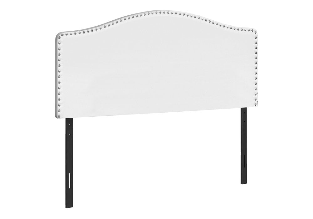 White Faux Leather Upholstered Arched Queen Headboard With Nail Head Trim