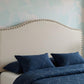 Beige Linen Blend Upholstered Arched Full Headboard With Nail Head Trim
