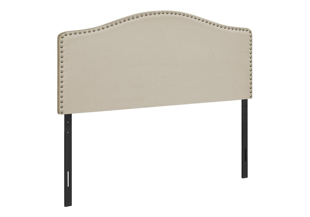 Beige Linen Blend Upholstered Arched Full Headboard With Nail Head Trim