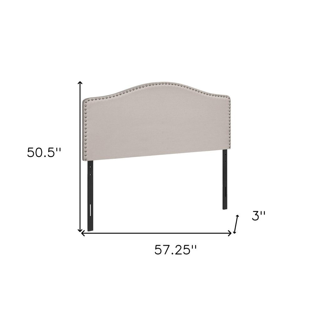 Beige Linen Blend Upholstered Arched Full Headboard With Nail Head Trim