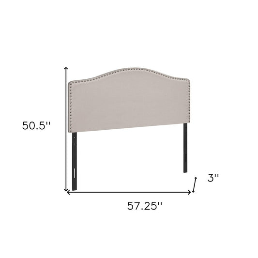 Beige Linen Blend Upholstered Arched Full Headboard With Nail Head Trim