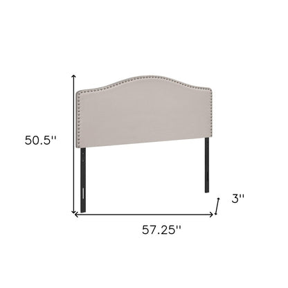 Beige Linen Blend Upholstered Arched Full Headboard With Nail Head Trim