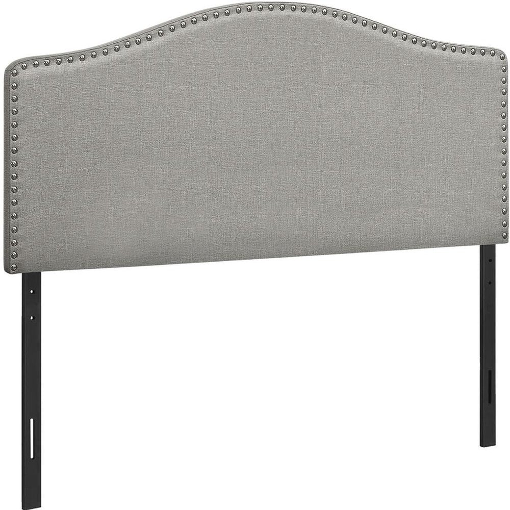 Gray Linen Blend Upholstered Arched Full Headboard With Nail Head Trim