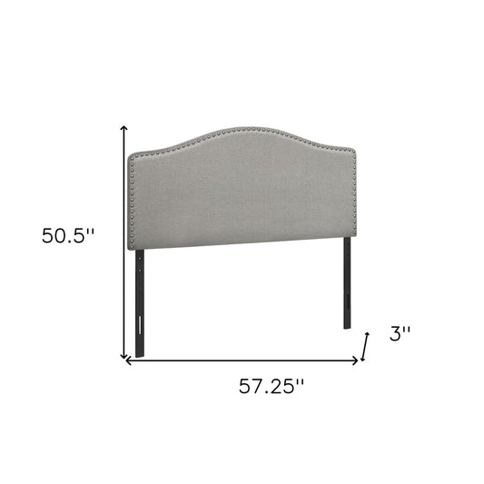Gray Linen Blend Upholstered Arched Full Headboard With Nail Head Trim