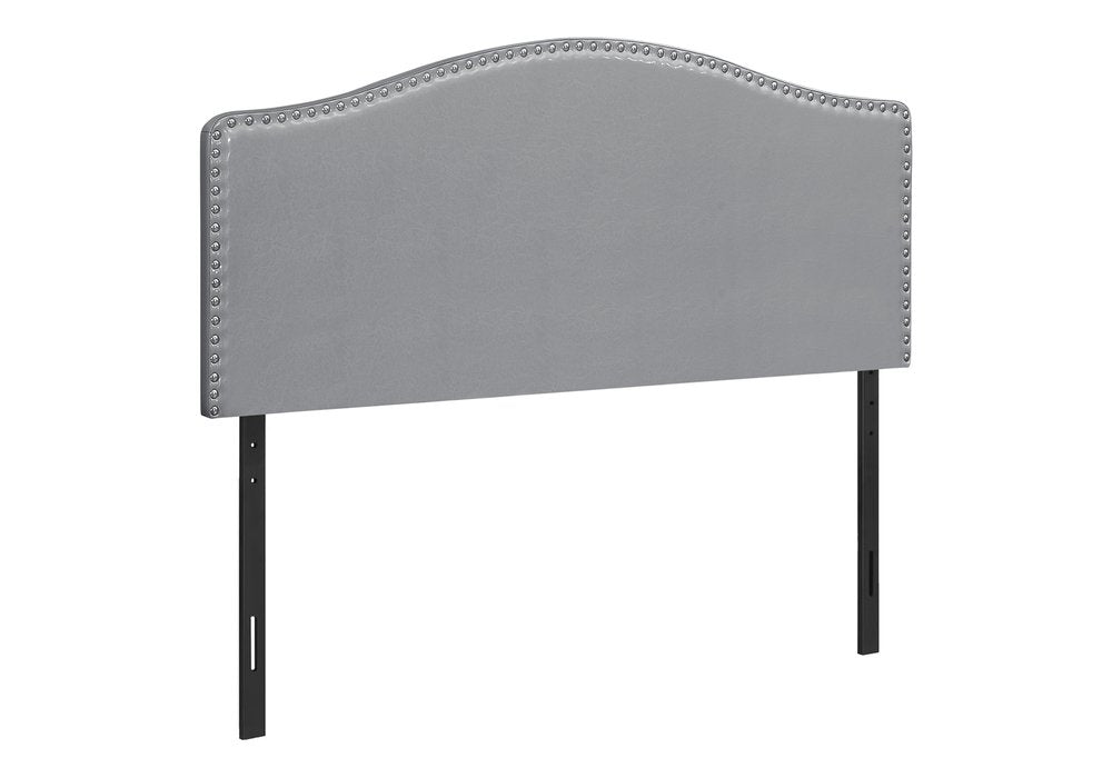 Gray Faux Leather Upholstered Arched Queen Headboard With Nail Head Trim