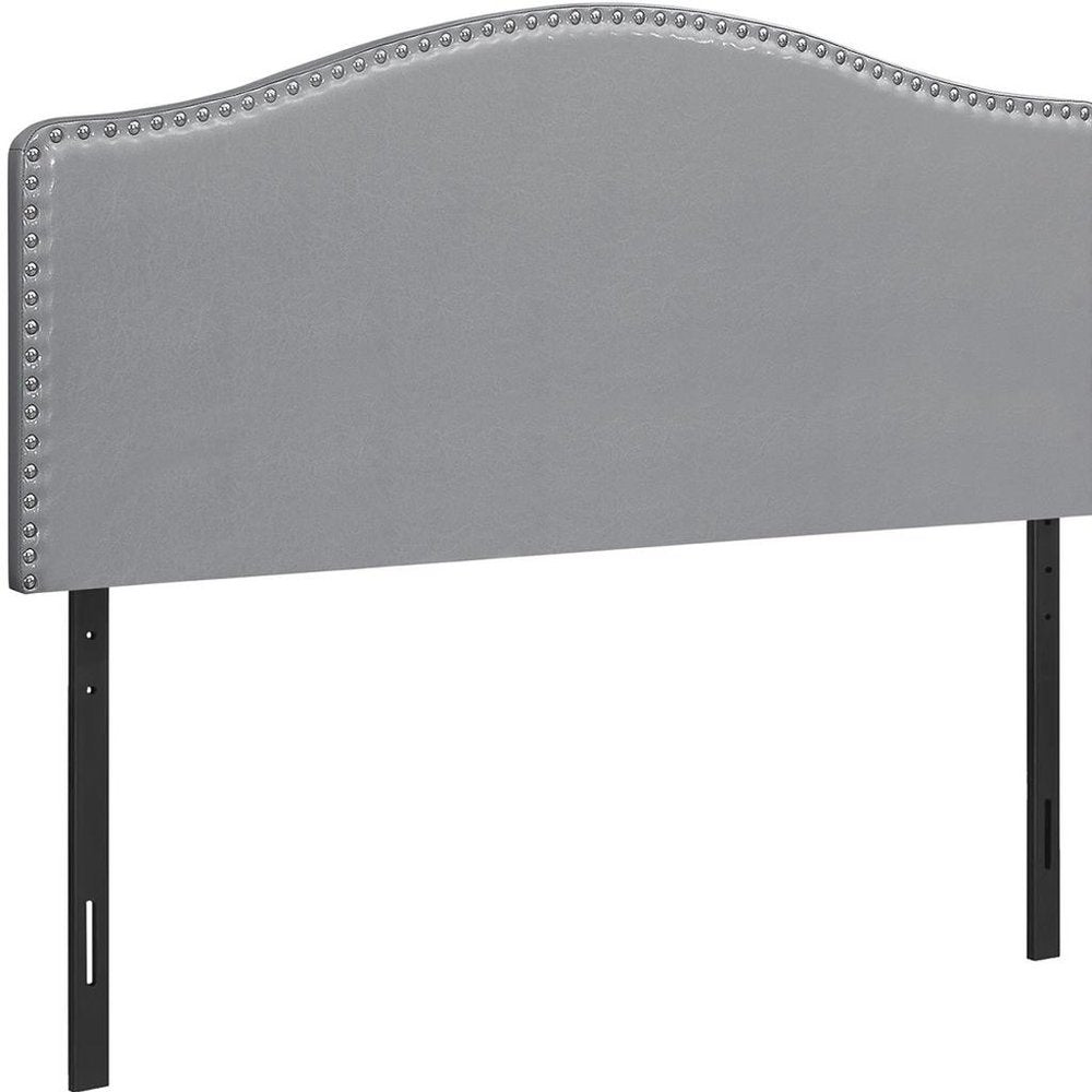 Gray Faux Leather Upholstered Arched Queen Headboard With Nail Head Trim