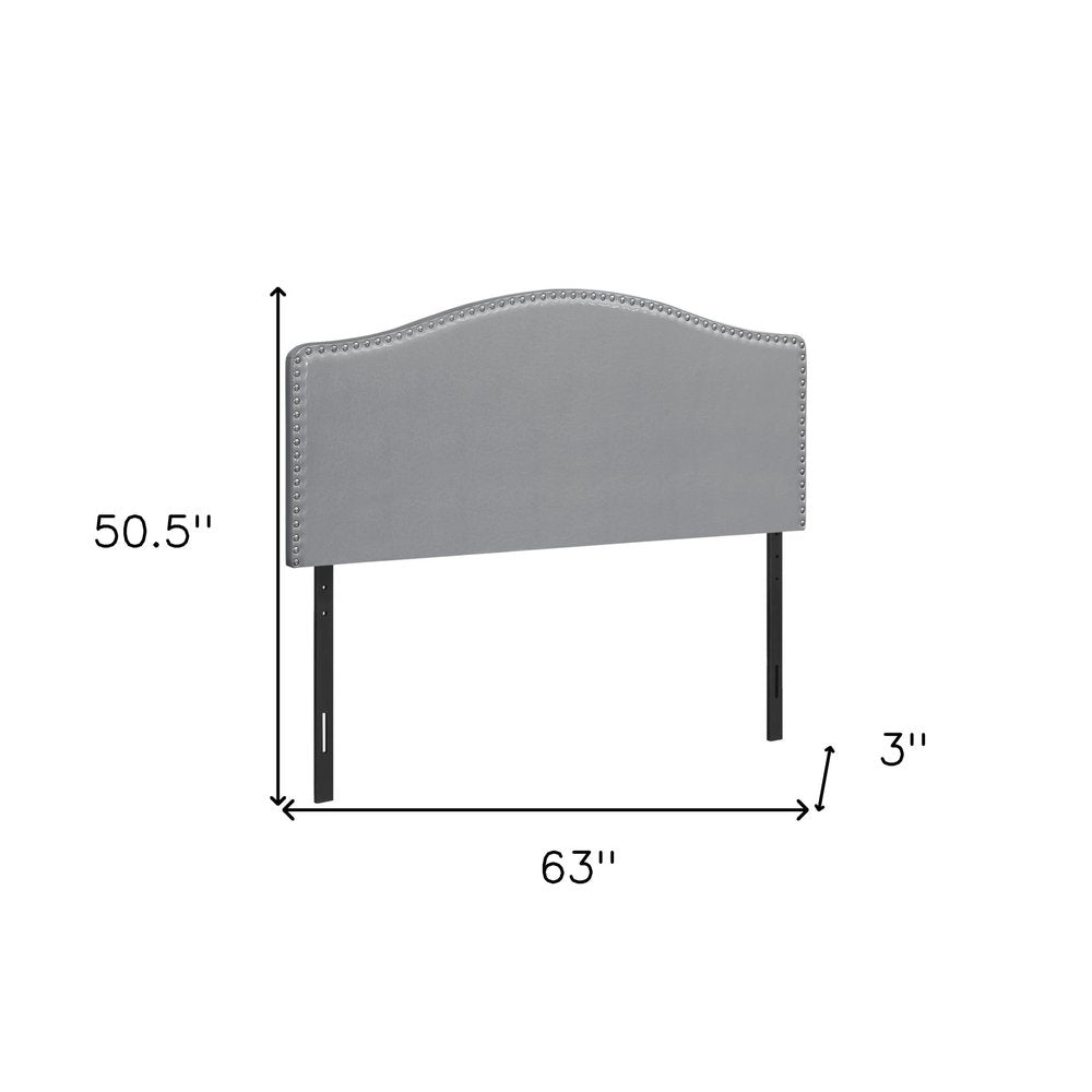 Gray Faux Leather Upholstered Arched Queen Headboard With Nail Head Trim