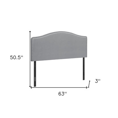 Gray Faux Leather Upholstered Arched Queen Headboard With Nail Head Trim